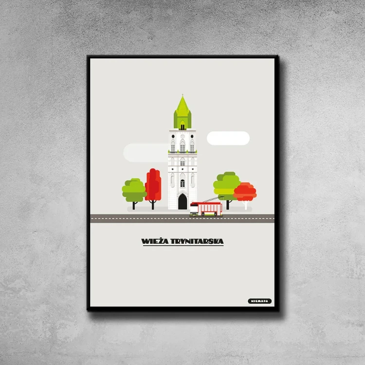 Plakat Wieża Trynitarska tło ściana szary beton
