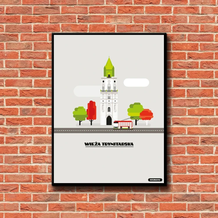 Plakat Wieża Trynitarska tło ściana czerwone cegły