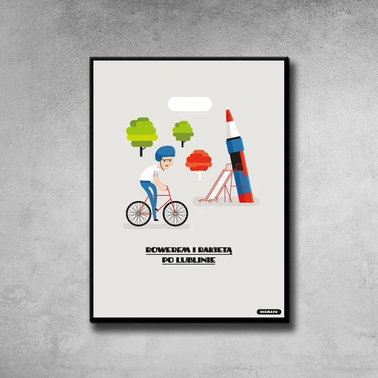Plakat Rowerem i Rakietą po Lublinie tło ściana szary beton