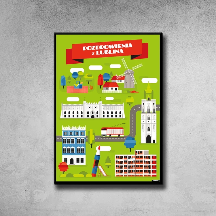 Plakat Pozdrowienia z Lublina tło ściana szary beton