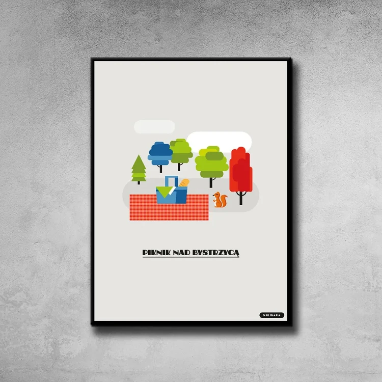 Plakat Piknik nad Bystrzycą tło ściana szary beton