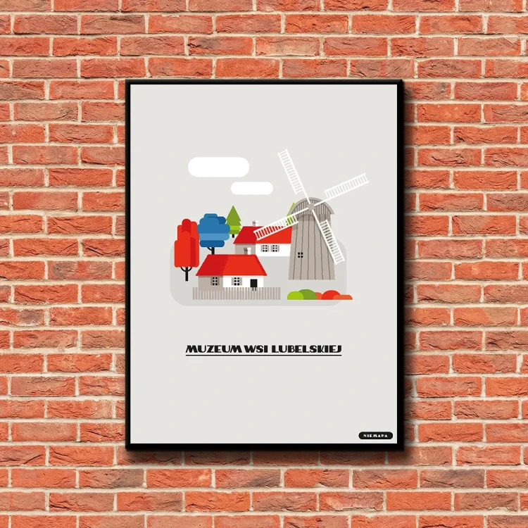 Plakat Muzeum Wsi Lubelskiej tło ściana czerwone cegły