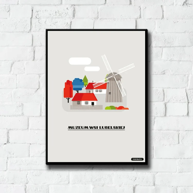 Plakat Muzeum Wsi Lubelskiej tło ściana białe cegły