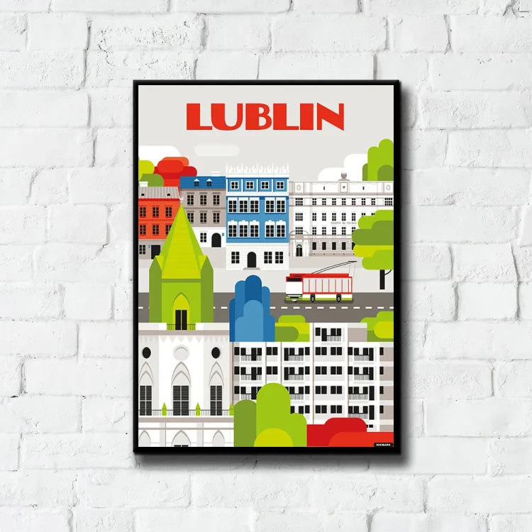 Plakat Lublin tło ściana białe cegły