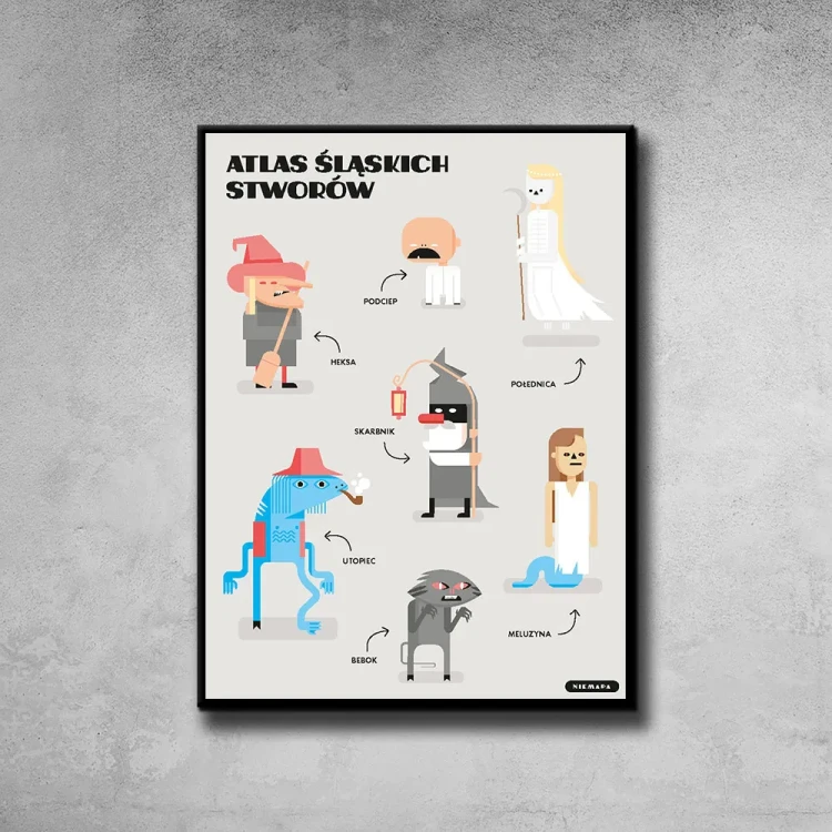 Plakat Atlas Śląskich Stworów tło ściana szary beton