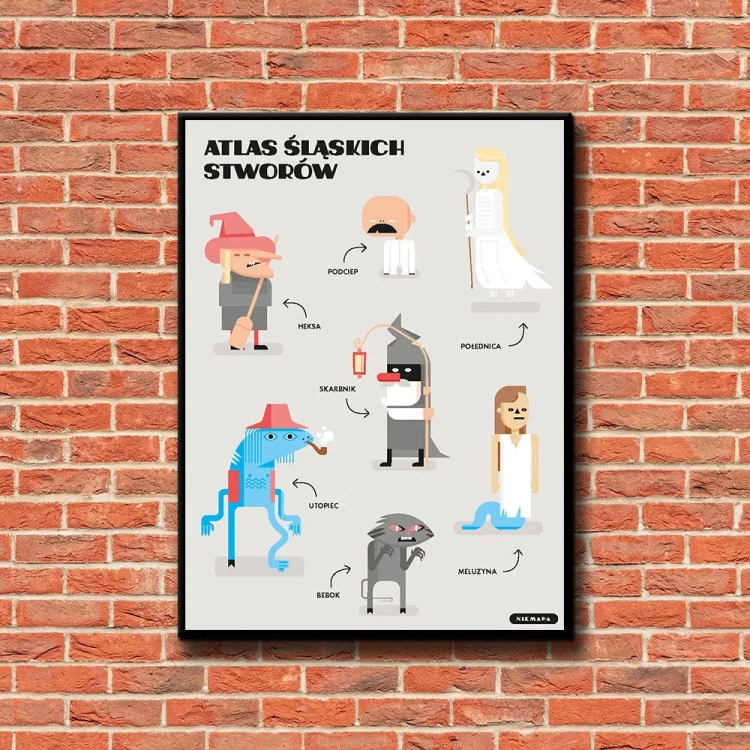 Plakat Atlas Śląskich Stworów tło ściana czerwone cegły