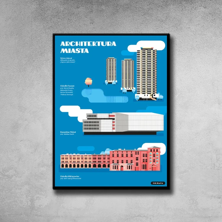 Plakat Architektura Miasta Katowice tło ściana szary beton