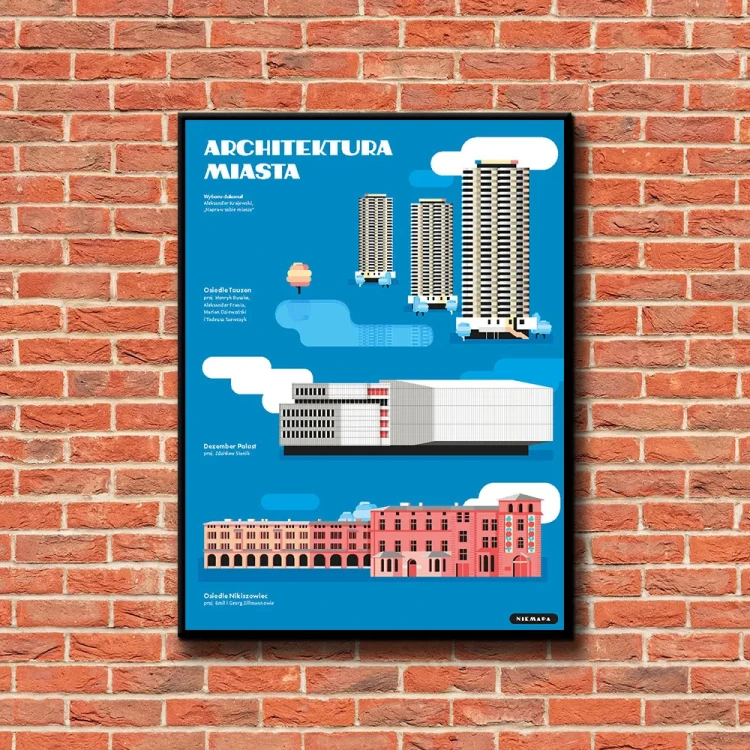 Plakat Architektura Miasta Katowice tło ściana czerwone cegły