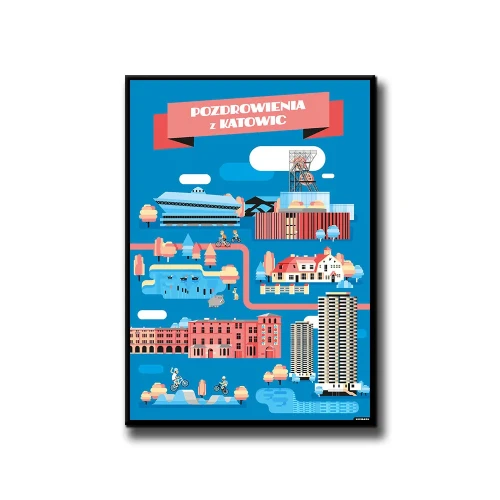 Plakat Pozdrowienia z Katowic białe tło