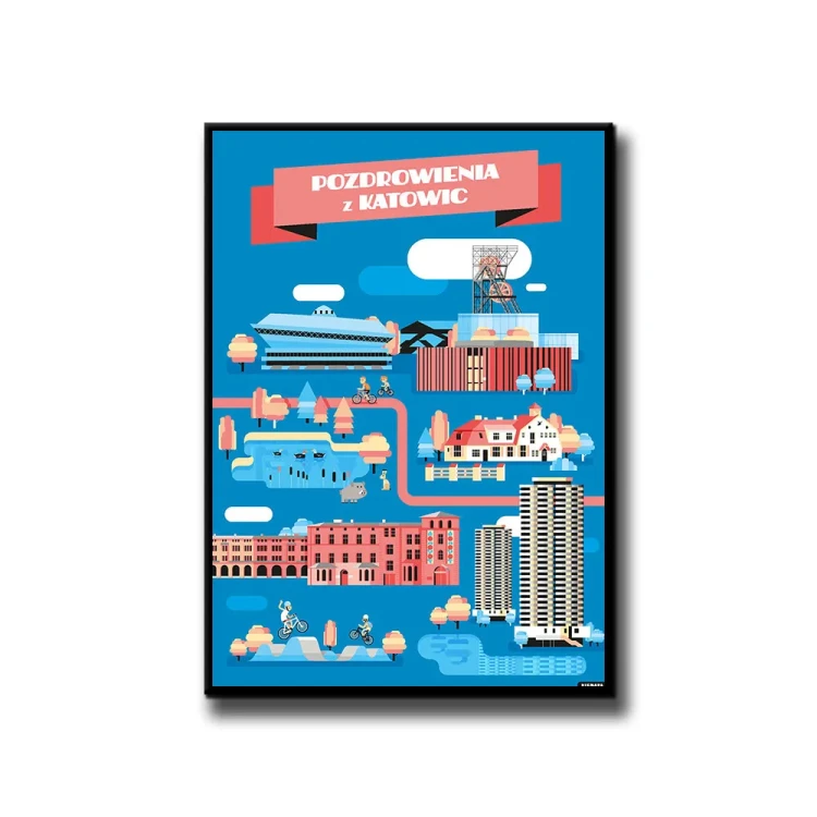 Plakat Pozdrowienia z Katowic białe tło