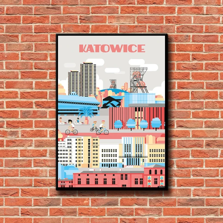 Plakat Katowice tło ściana czerwone cegły