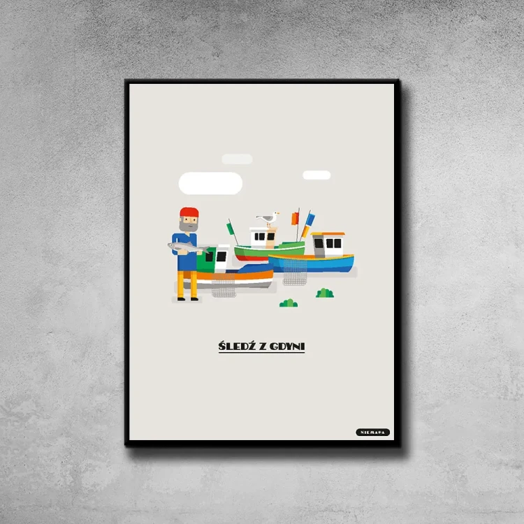 Plakat Śledz z Gdyni tło ściana szary beton