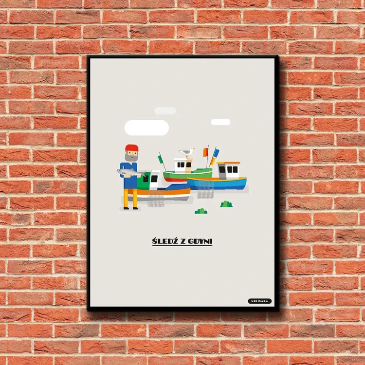 Plakat Śledz z Gdyni tło ściana czerwone cegły