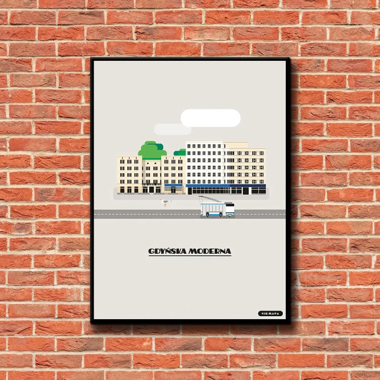 Plakat Gdyńska Moderna tło ściana czerwone cegły