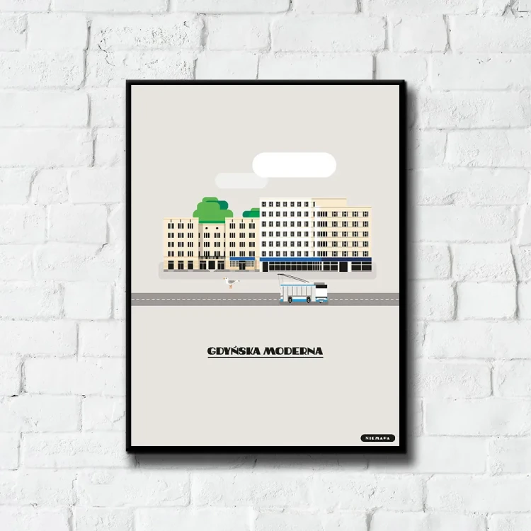 Plakat Gdyńska Moderna tło ściana białe cegły