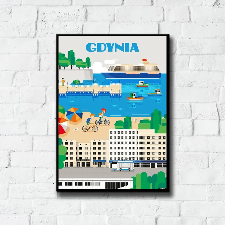 Plakat Gdynia tło ściana białe cegły