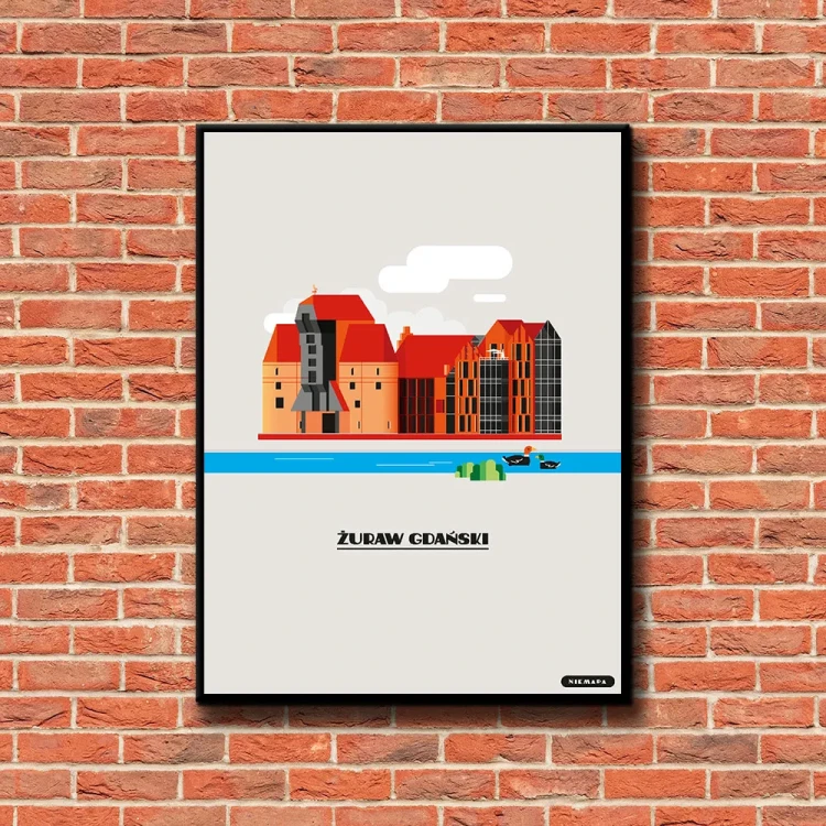 Plakat Żuraw Gdański tło ściana czerwone cegły