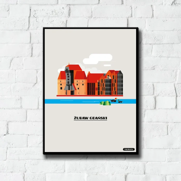 Plakat Żuraw Gdański tło ściana białe cegły