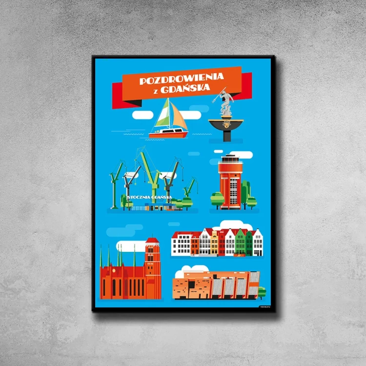 Plakat Pozdrowienia z Gdańska tło ściana szary beton