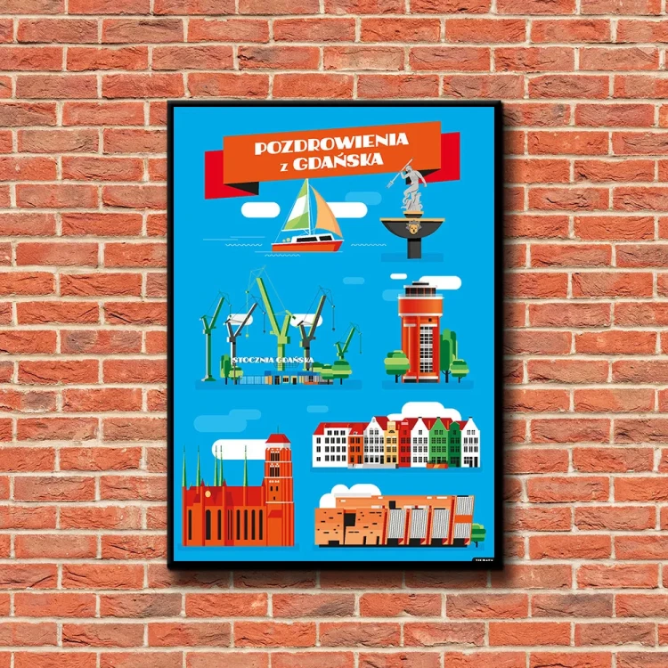 Plakat Pozdrowienia z Gdańska tło ściana czerwone cegły