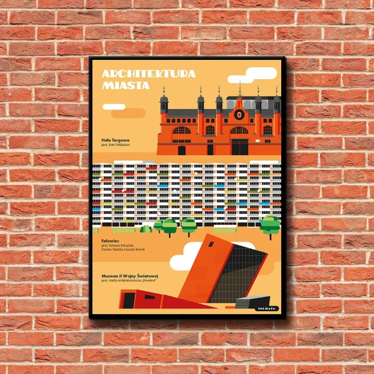 Plakat Architektura Miasta Gdańsk tło ściana czerwone cegły