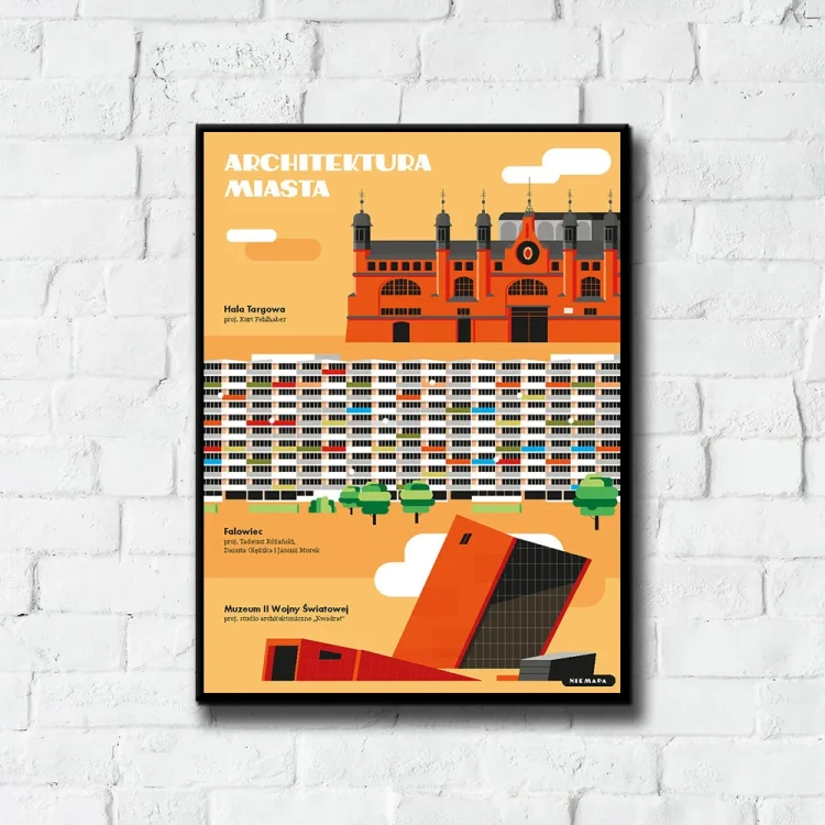 Plakat Architektura Miasta Gdańsk tło ściana białe cegły