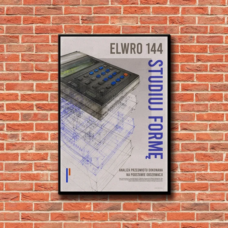 Plakat Kalkulator ELWRO 144 tło ściana czerwone cegły