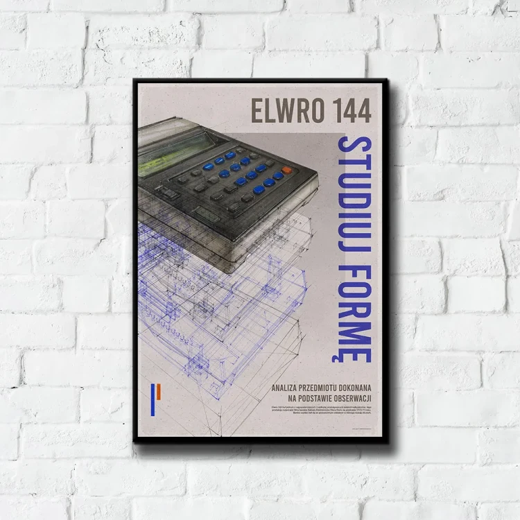 Plakat Kalkulator ELWRO 144 tło ściana białe cegły