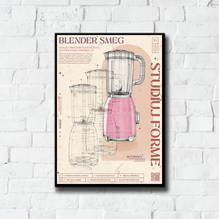 Plakat Blender SMAG tło ściana białe cegły