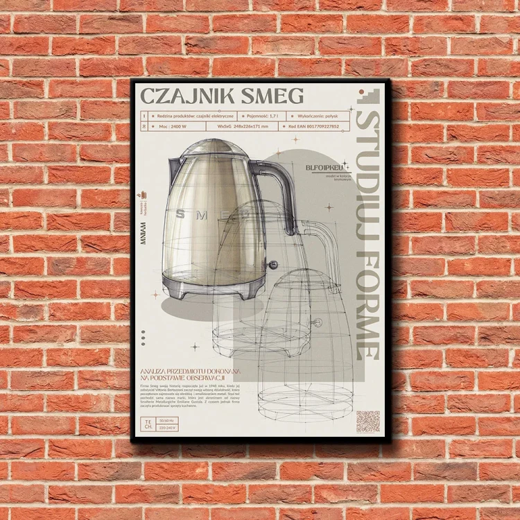 Plakat Czajnik SMAG tło ściana czerwone cegły