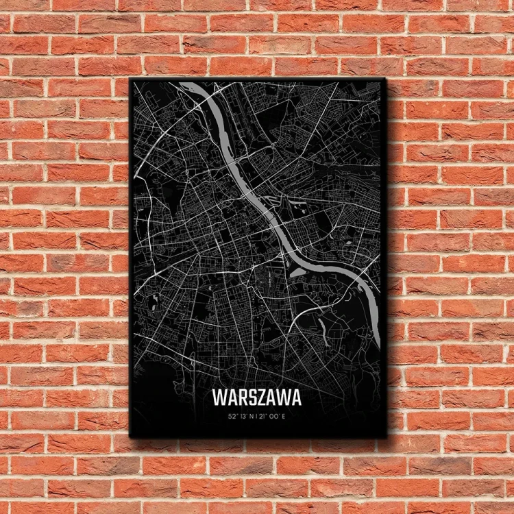 Plakat Warszawa night tło ściana czerwone cegły