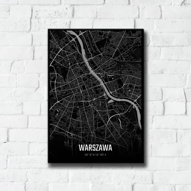 Plakat Warszawa night tło ściana białe cegły