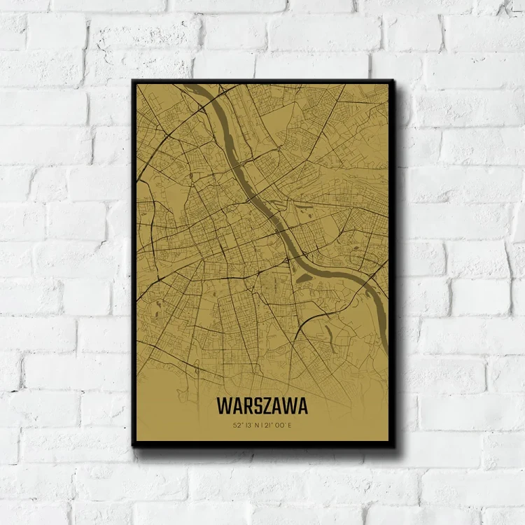 Plakat Warszawa amber tło ściana białe cegły