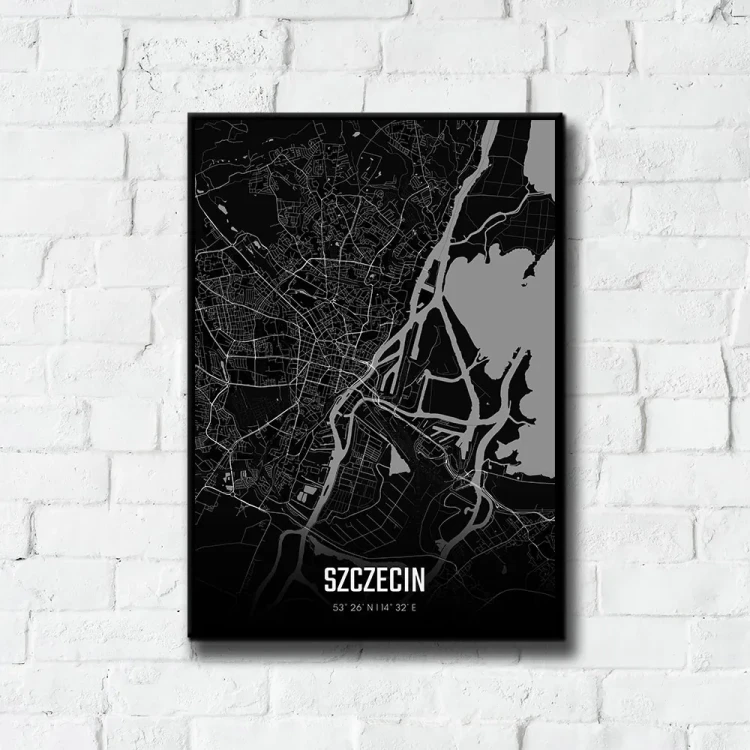 Plakat Szczecin night tło ściana białe cegły