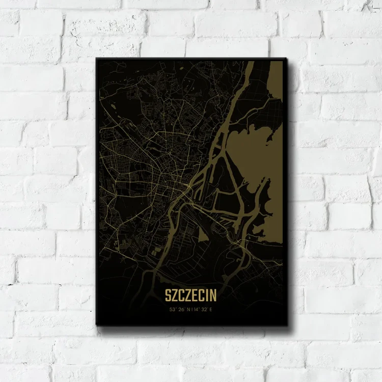 Plakat Szczecin amber night tło ściana białe cegły