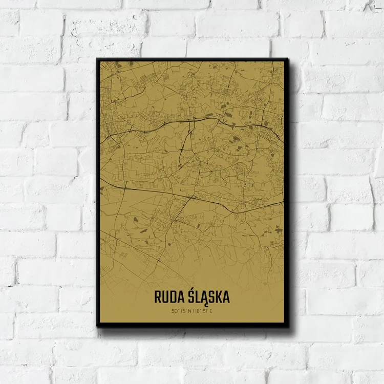 Plakat Ruda Śląska amber tło ściana białe cegły