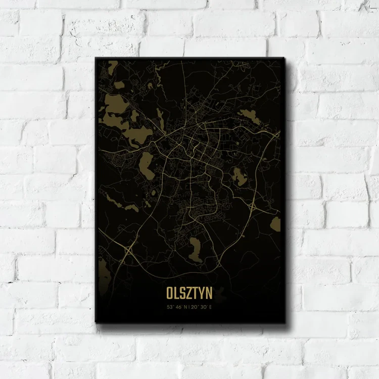 Plakat Olsztyn amber night tło ściana białe cegły