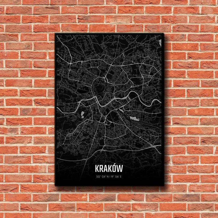 Plakat Kraków night tło ściana czerwone cegły