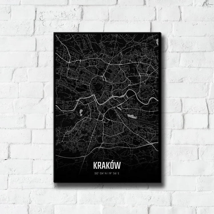 Plakat Kraków night tło ściana białe cegły