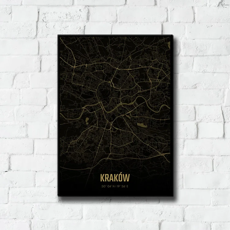 Plakat Kraków amber night tło ściana białe cegły
