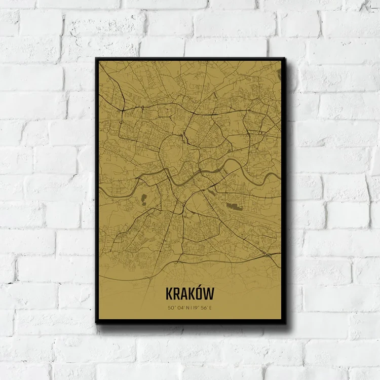 Plakat Kraków amber tło ściana białe cegły