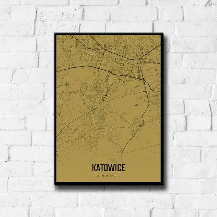 Plakat Katowice amber tło ściana białe cegły