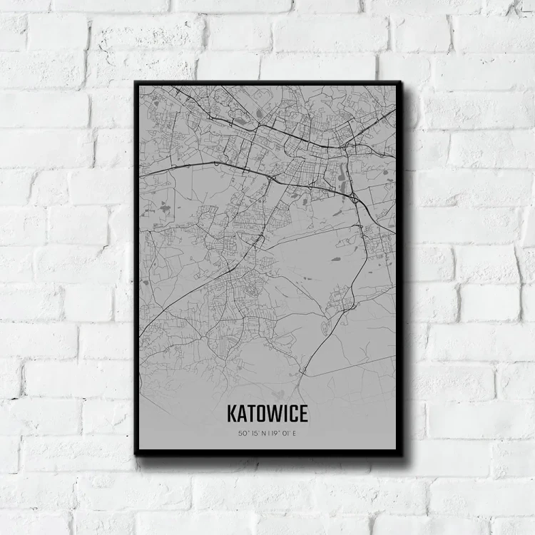 Plakat Katowice fog tło ściana białe cegły
