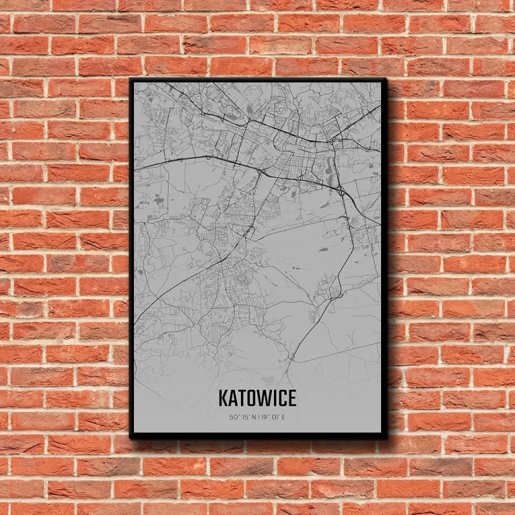 Plakat Katowice fog tło ściana czerwone cegły