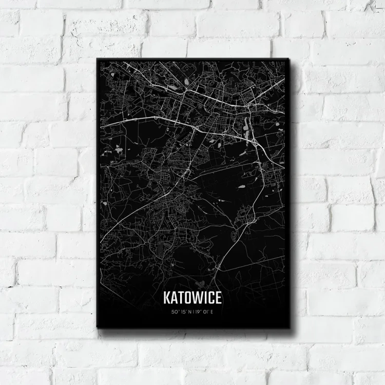 Plakat Katowice night tło ściana białe cegły