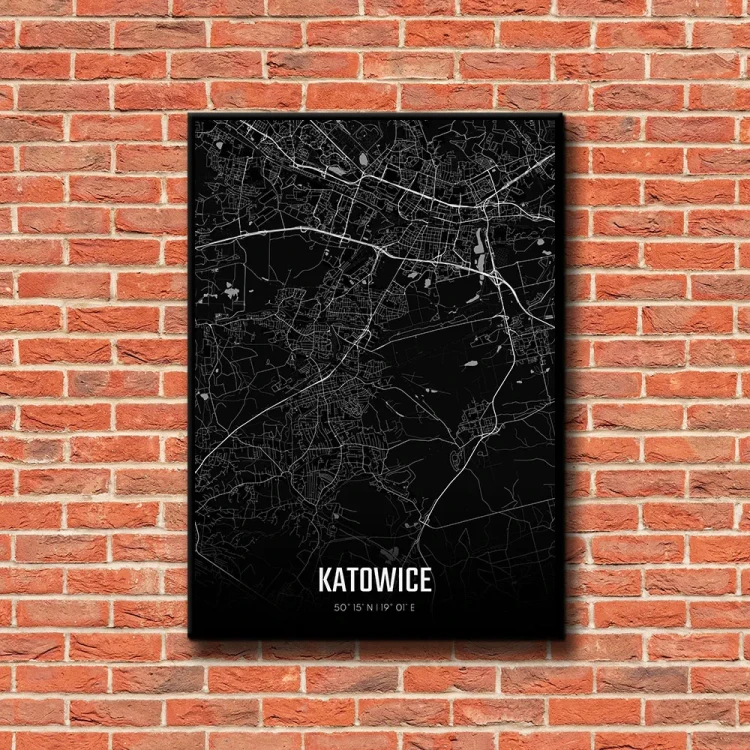 Plakat Katowice night tło ściana czerwone cegły