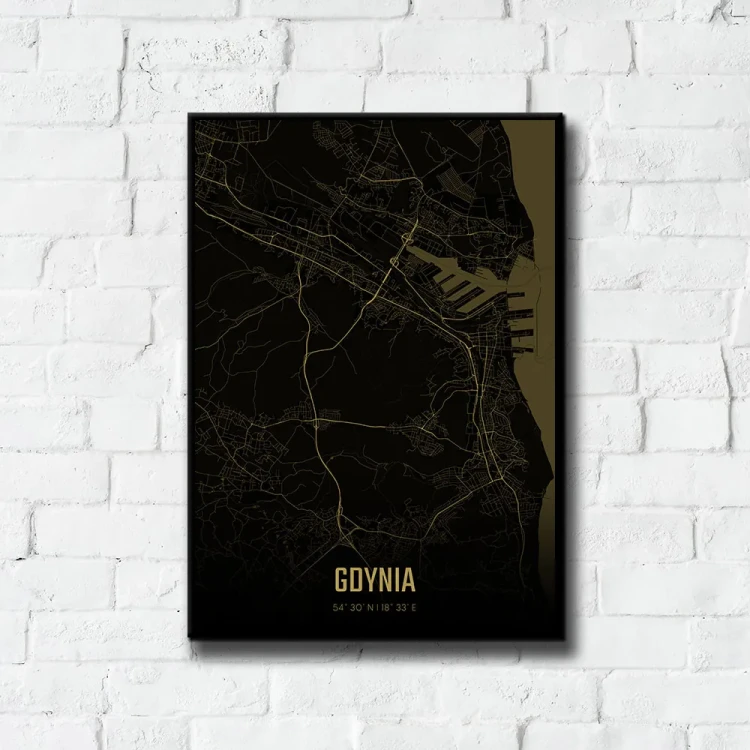 Plakat Gdynia amber night tło ściana białe cegły