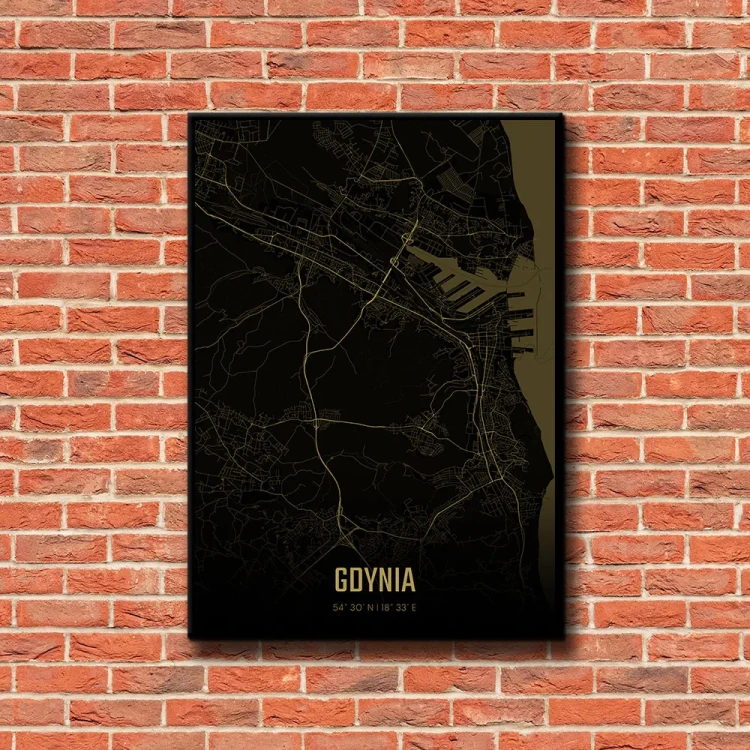 Plakat Gdynia amber night tło ściana czerwone cegły
