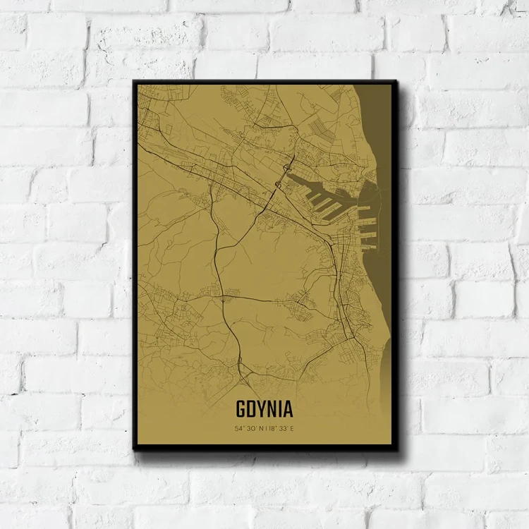 Plakat Gdynia amber tło ściana białe cegły
