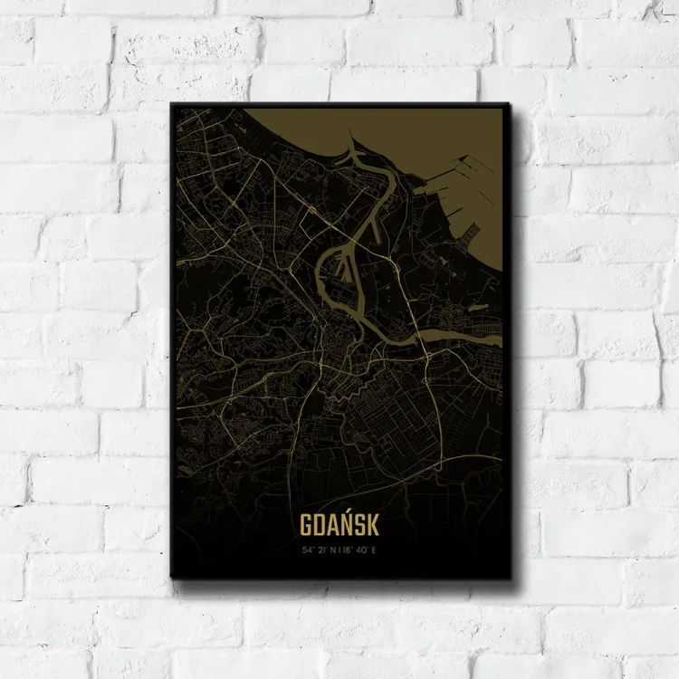 Plakat Gdańsk amber night tło ściana białe cegły